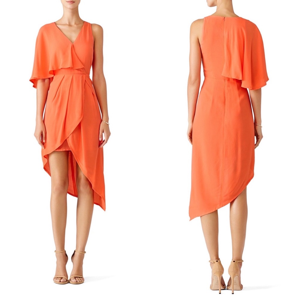 Revolve Elliatt Coral Asymmetrical Wrap Dr…